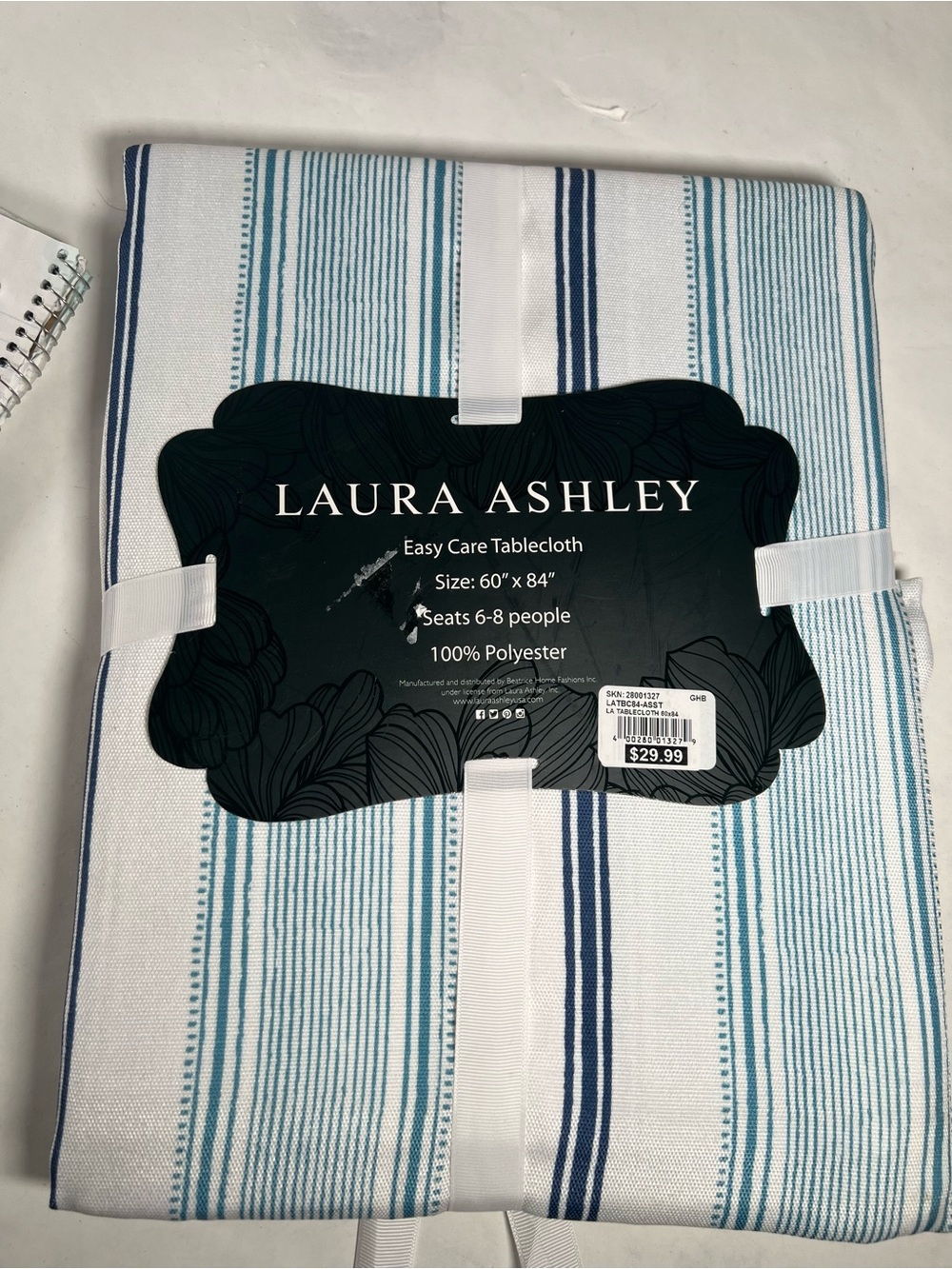 Laura Ashley White and Blue Striped Tablecloth